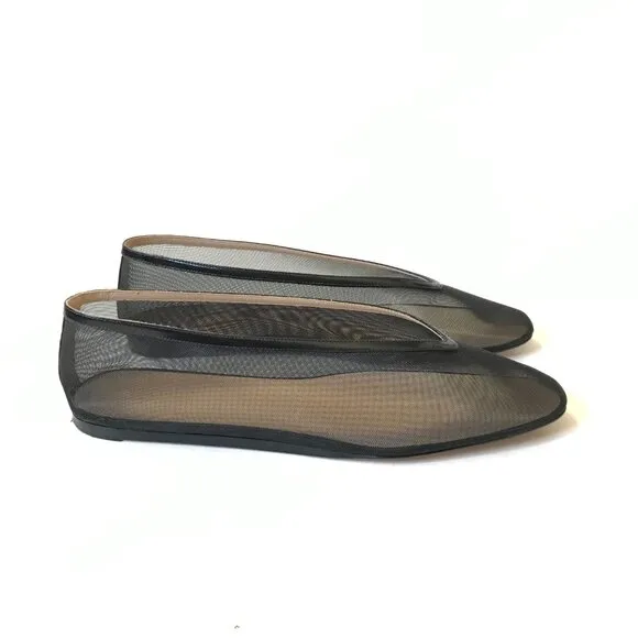 Le Monde Beryl Luna Ballet Flats Womens 41.5 11.5 Black Mesh Leather Trim Shoes