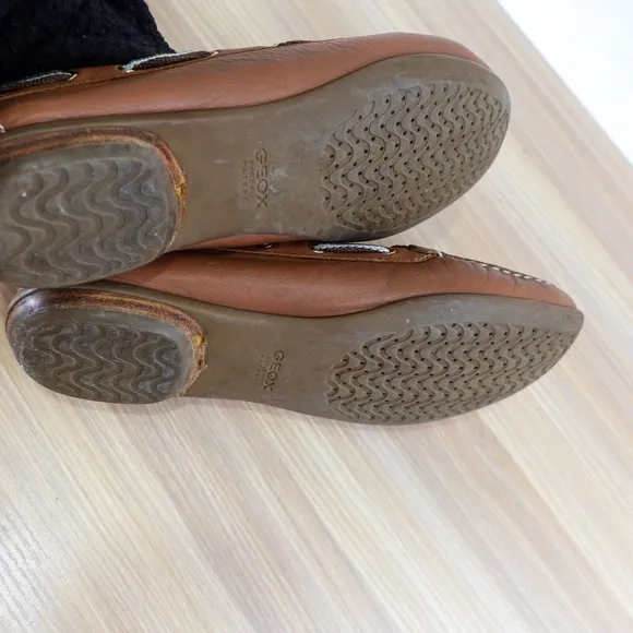 Leather Boat Loafers Womens 7.5 D GEOX Respira Tan Deck Tie Moccasin Nautical
