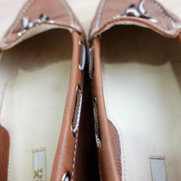 Leather Boat Loafers Womens 7.5 D GEOX Respira Tan Deck Tie Moccasin Nautical