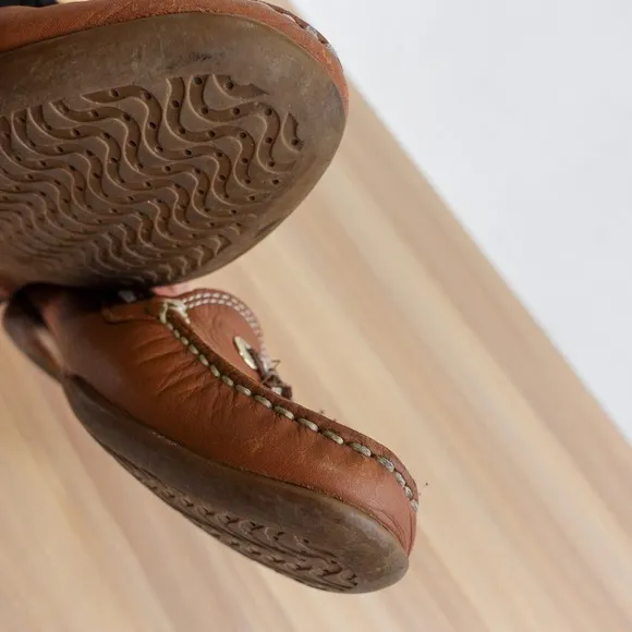 Leather Boat Loafers Womens 7.5 D GEOX Respira Tan Deck Tie Moccasin Nautical