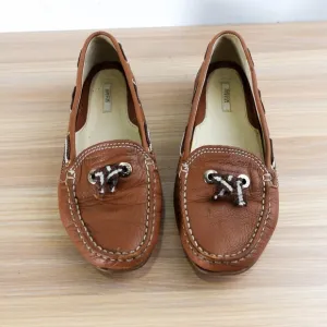 Leather Boat Loafers Womens 7.5 D GEOX Respira Tan Deck Tie Moccasin Nautical