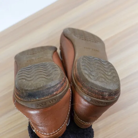 Leather Boat Loafers Womens 7.5 D GEOX Respira Tan Deck Tie Moccasin Nautical