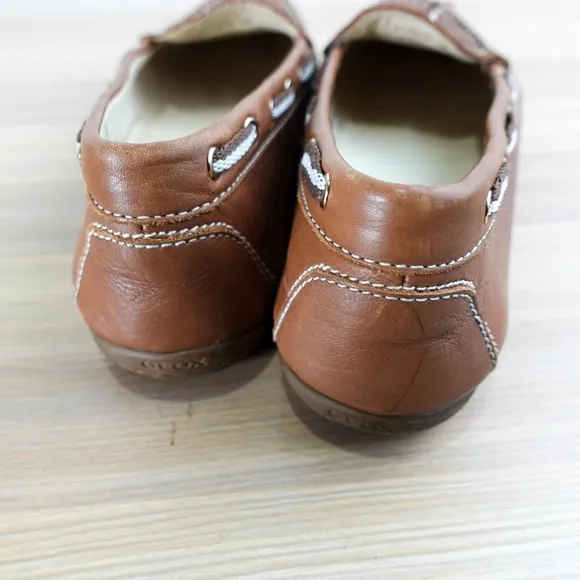 Leather Boat Loafers Womens 7.5 D GEOX Respira Tan Deck Tie Moccasin Nautical