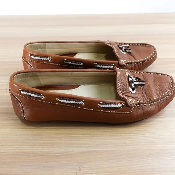 Leather Boat Loafers Womens 7.5 D GEOX Respira Tan Deck Tie Moccasin Nautical