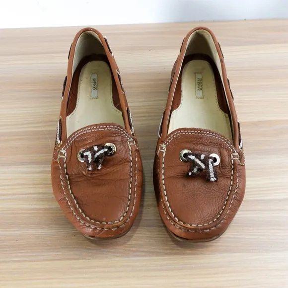 Leather Boat Loafers Womens 7.5 D GEOX Respira Tan Deck Tie Moccasin Nautical