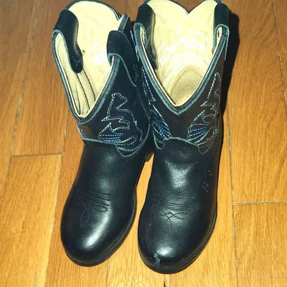 LEATHER MASTERSON BOOT COMPANY BLACK COWBOY BOOTS SIZE 7 TODDLER ADORABLE