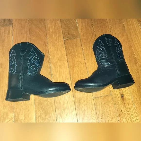 LEATHER MASTERSON BOOT COMPANY BLACK COWBOY BOOTS SIZE 7 TODDLER ADORABLE