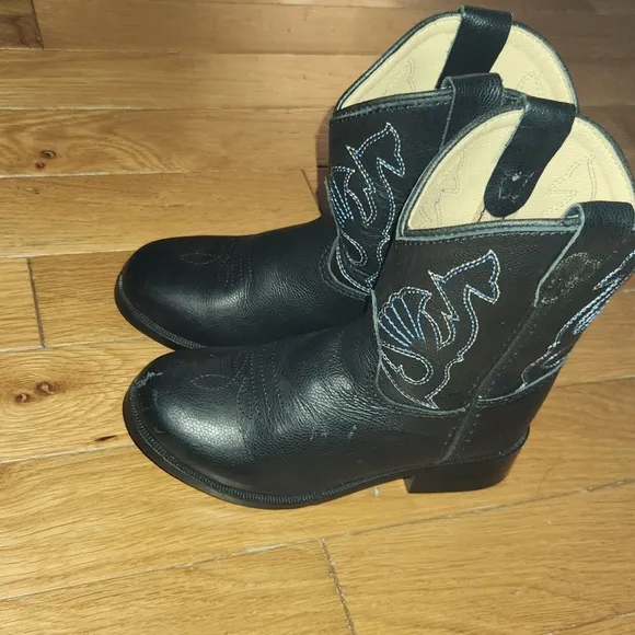 LEATHER MASTERSON BOOT COMPANY BLACK COWBOY BOOTS SIZE 7 TODDLER ADORABLE