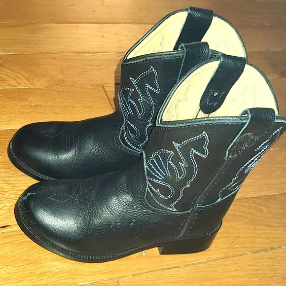 LEATHER MASTERSON BOOT COMPANY BLACK COWBOY BOOTS SIZE 7 TODDLER ADORABLE