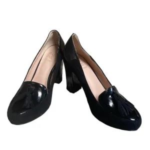 LEHOOR  Chunky Suede/Patent Leather Block Heel Fringed Pumps  Size 8.5