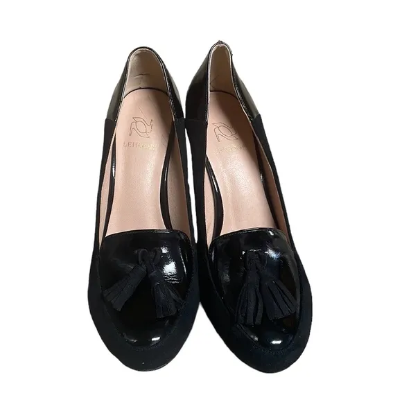 LEHOOR  Chunky Suede/Patent Leather Block Heel Fringed Pumps  Size 8.5