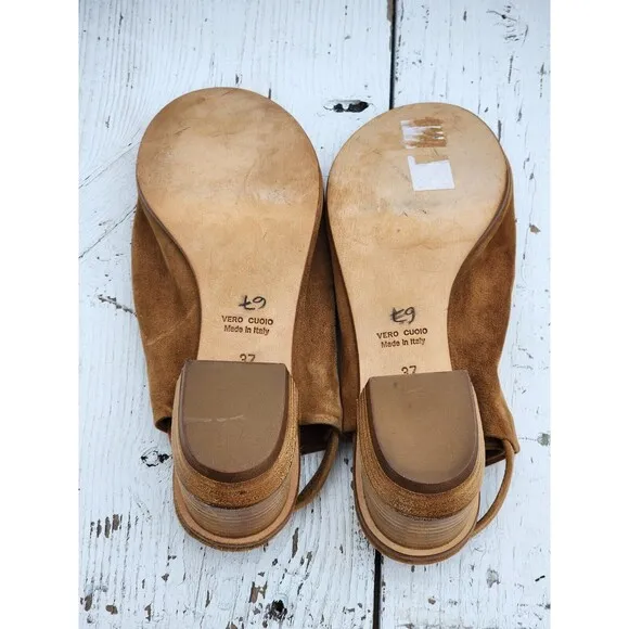 Lemare ITALY Made Women Brown Suede Leather Block Heels Sandals Sz US 6.5 EU 37
