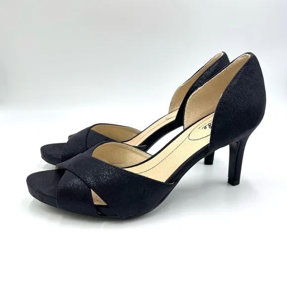 LifeStride Womens Mykonos Black Sparkle D'Orsay Open Toe Heels Pumps Shoes 9 M