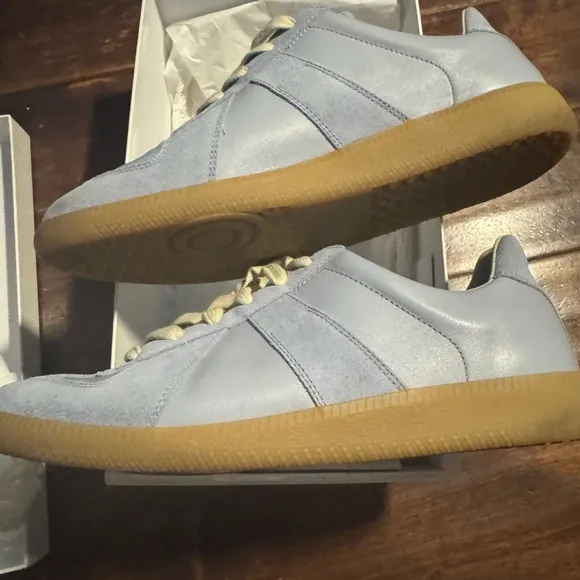 Light Blue Leather Sneakers with Gum Sole