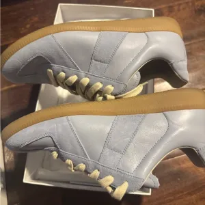 Light Blue Leather Sneakers with Gum Sole