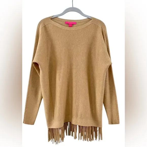 Lilly Pulitzer Glenda Heathered Sand Bar Tan Fringe Coolmax Sweater