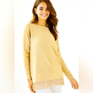 Lilly Pulitzer Glenda Heathered Sand Bar Tan Fringe Coolmax Sweater