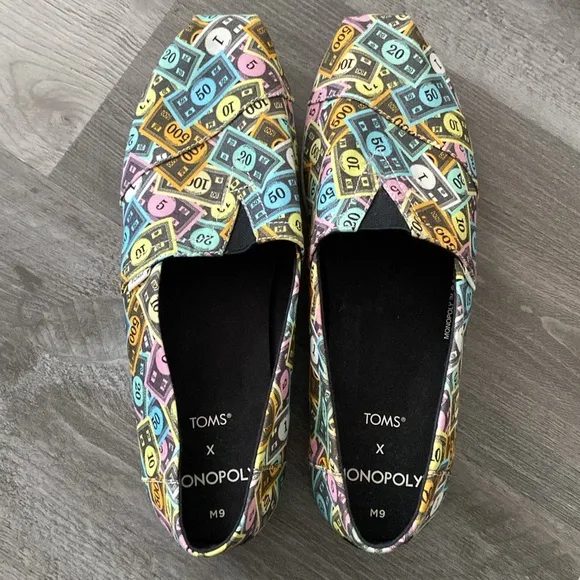 Limited Edition Toms x Monopoly Alpargata Slip-On Flats Mens 9 Multicolor Comfy