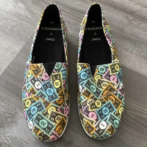 Limited Edition Toms x Monopoly Alpargata Slip-On Flats Mens 9 Multicolor Comfy