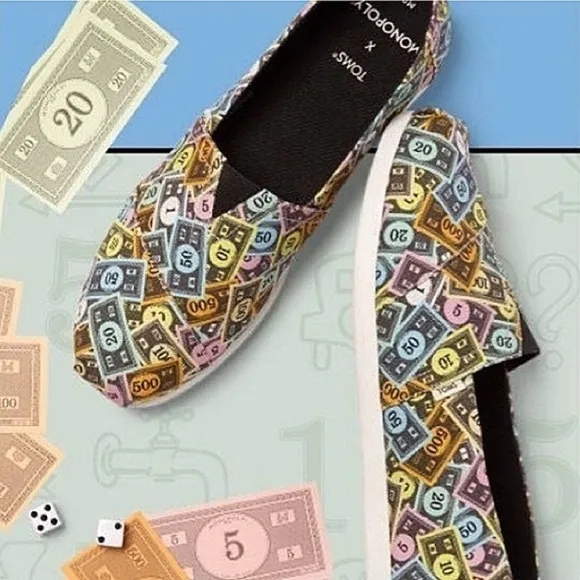 Limited Edition Toms x Monopoly Alpargata Slip-On Flats Mens 9 Multicolor Comfy