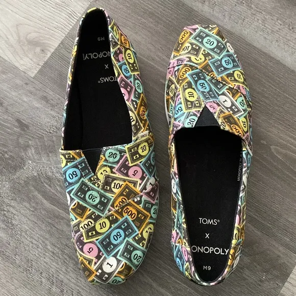 Limited Edition Toms x Monopoly Alpargata Slip-On Flats Mens 9 Multicolor Comfy