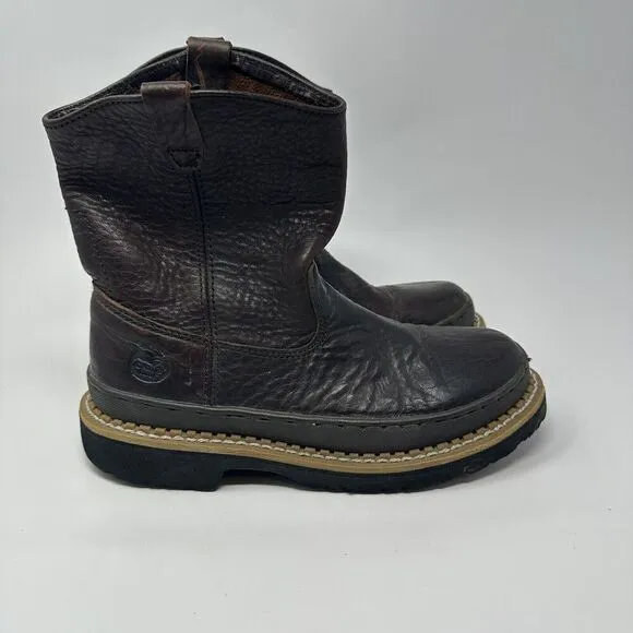 Little Georgia boots Giant Wellington Boys Sz 5.5 Brown Classic Leather Pull On