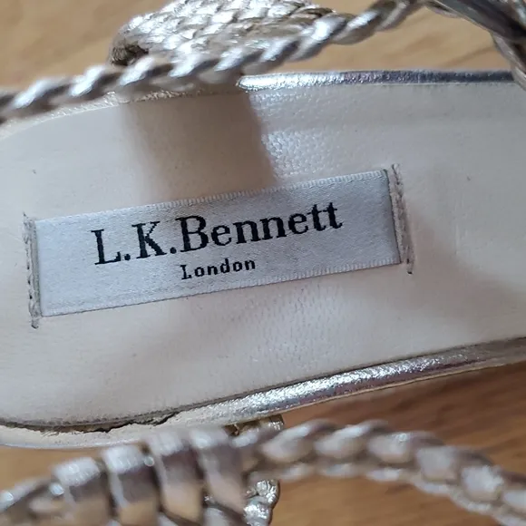 LK Bennett Gold Aquina wedge sandals 8.5