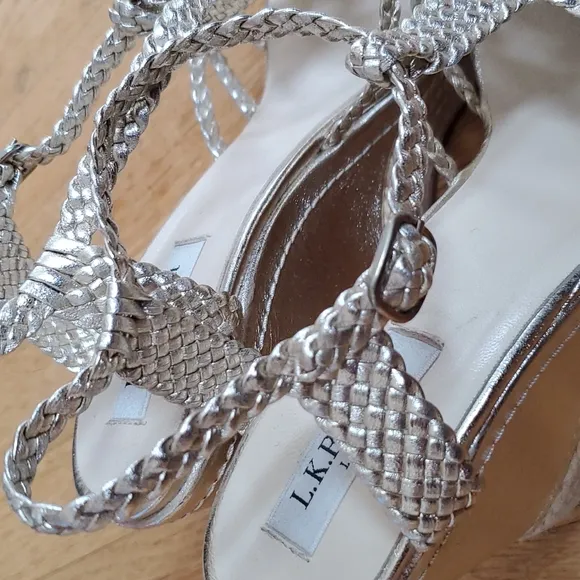 LK Bennett Gold Aquina wedge sandals 8.5