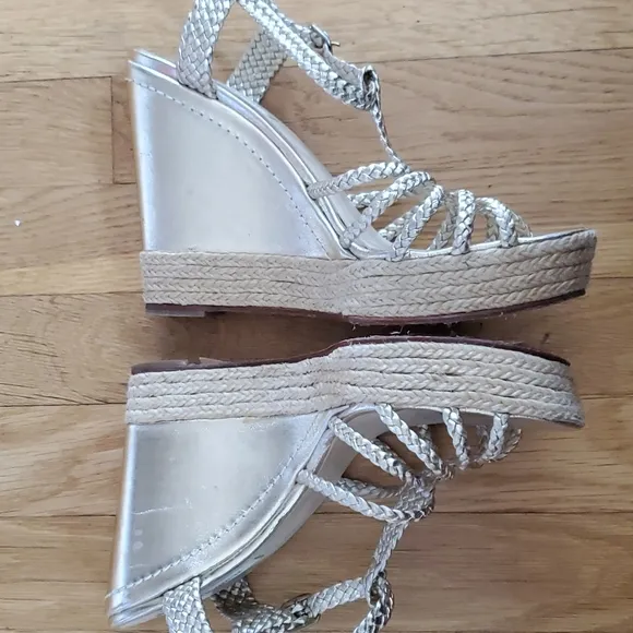 LK Bennett Gold Aquina wedge sandals 8.5