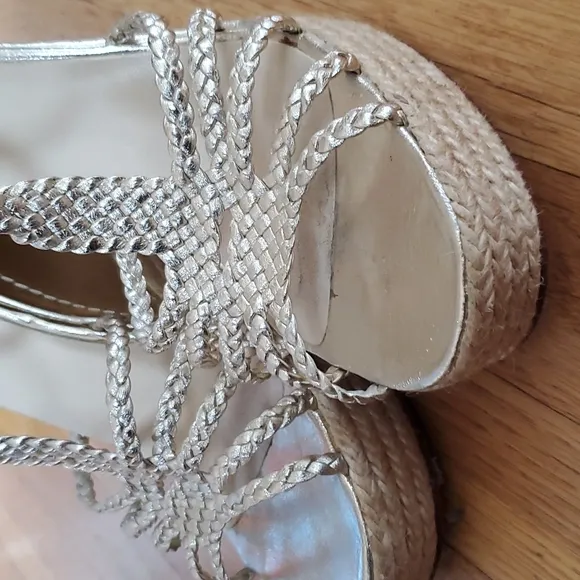 LK Bennett Gold Aquina wedge sandals 8.5