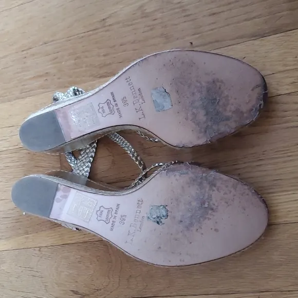 LK Bennett Gold Aquina wedge sandals 8.5