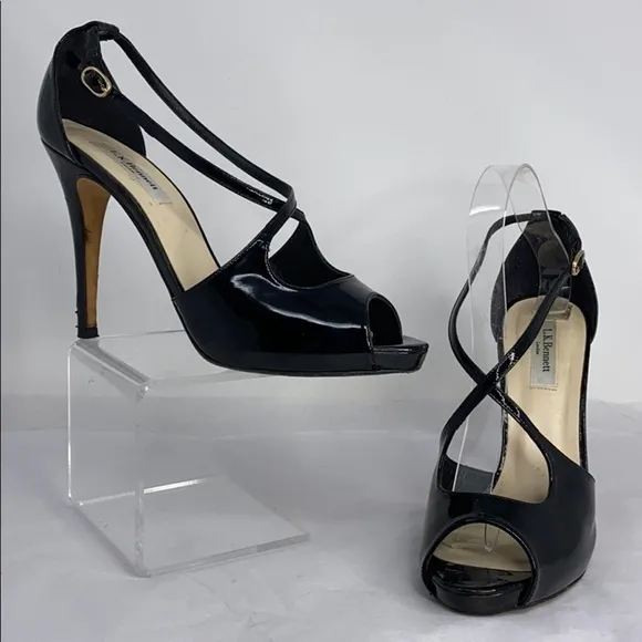 LK Bennett Sz 40 Peep Toe High Heel Black Sandals