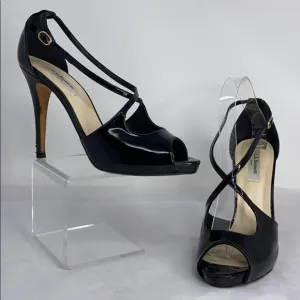 LK Bennett Sz 40 Peep Toe High Heel Black Sandals