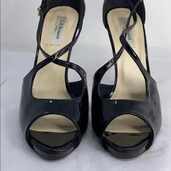 LK Bennett Sz 40 Peep Toe High Heel Black Sandals