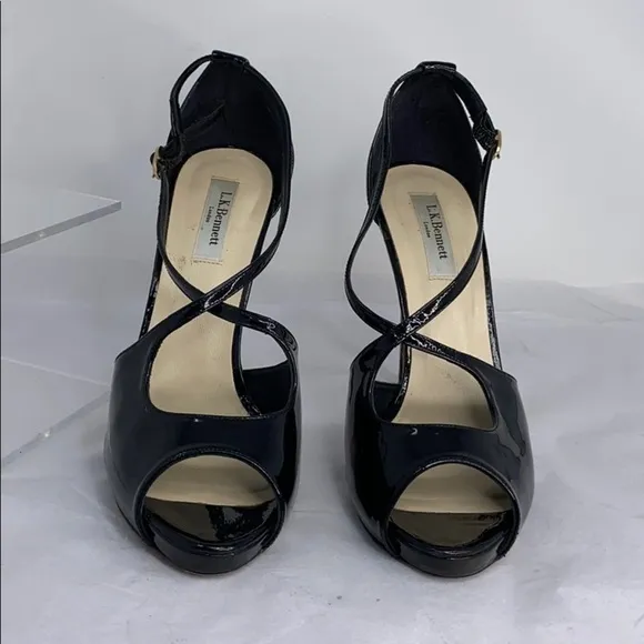 LK Bennett Sz 40 Peep Toe High Heel Black Sandals