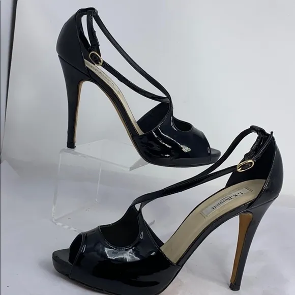 LK Bennett Sz 40 Peep Toe High Heel Black Sandals