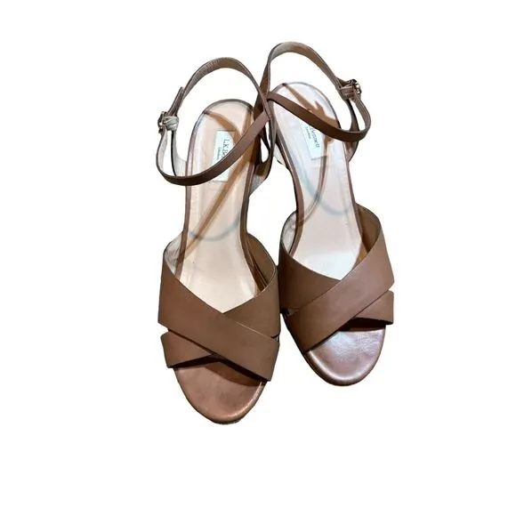 LK Bennett Tabitha Block Heel Open Toe Tan Strappy Women’s Leather Sandals 38