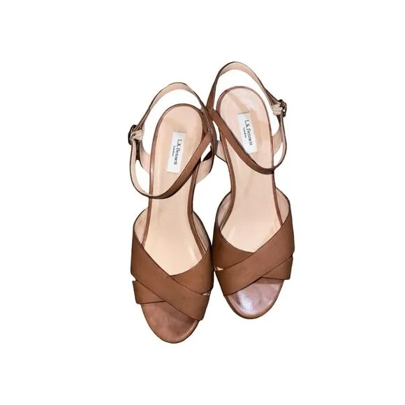 LK Bennett Tabitha Block Heel Open Toe Tan Strappy Women’s Leather Sandals 38