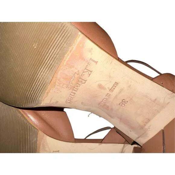 LK Bennett Tabitha Block Heel Open Toe Tan Strappy Women’s Leather Sandals 38