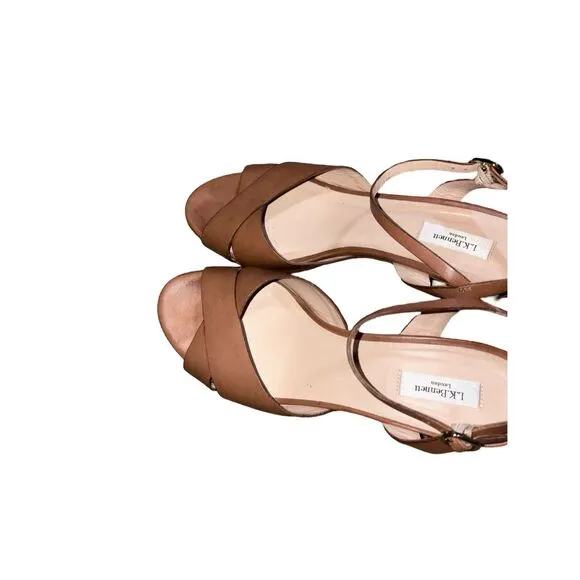 LK Bennett Tabitha Block Heel Open Toe Tan Strappy Women’s Leather Sandals 38