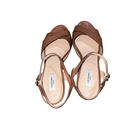 LK Bennett Tabitha Block Heel Open Toe Tan Strappy Women’s Leather Sandals 38