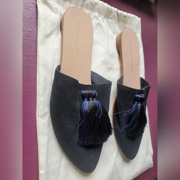 Loeffler Randall Black Flats with Navy/Black Tassels Women's Size 7.5B