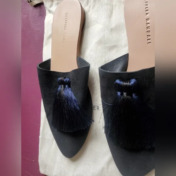 Loeffler Randall Black Flats with Navy/Black Tassels Women's Size 7.5B
