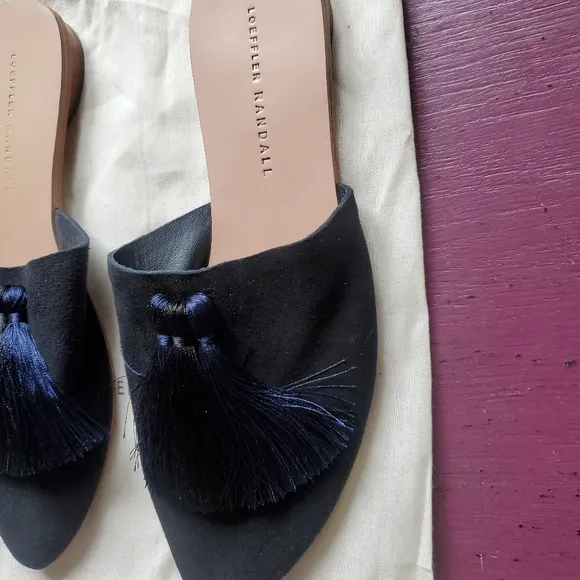 Loeffler Randall Black Flats with Navy/Black Tassels Women's Size 7.5B