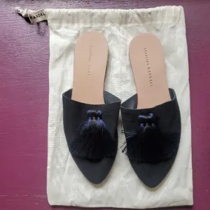 Loeffler Randall Black Flats with Navy/Black Tassels Women's Size 7.5B