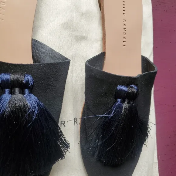 Loeffler Randall Black Flats with Navy/Black Tassels Women's Size 7.5B