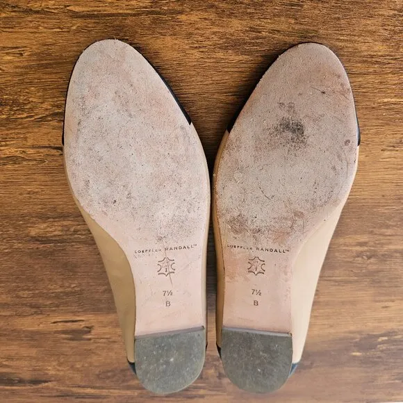 Loeffler Randall Britta VA Beige Tan Black Leather Ballet Slip On Flats 7.5