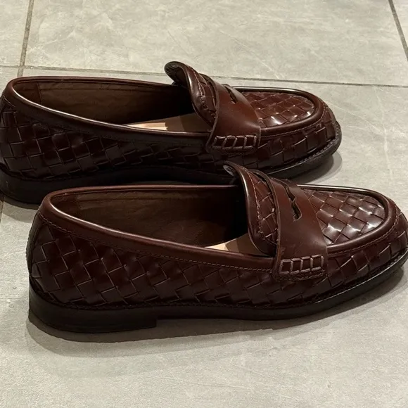 Loeffler Randall brown basket weave leather loafers size 7.5