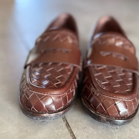 Loeffler Randall brown basket weave leather loafers size 7.5