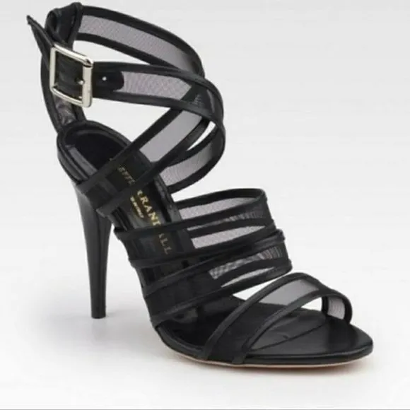 LOEFFLER RANDALL ITALY PAIGE LEATHER MESH CRISSCROSS STRAP STILETTO SANDALS 7.5